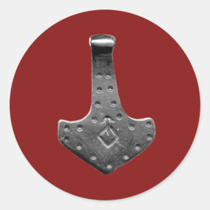 Steel Thor Hammer rojo grandes pegatinas redondos