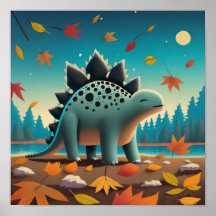 Stegosaurus otoñal con hojas: Arte mural puro