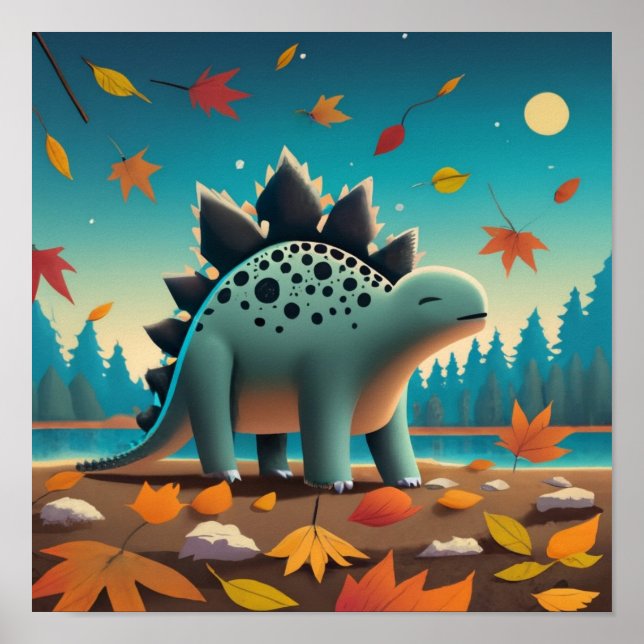 Stegosaurus otoñal con hojas: Arte mural puro (Frente)