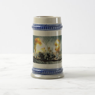 Steins y tazas llenos del costado que encienden