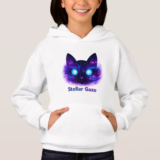 Stellar Gaze Cosmic Cat Kids Hoodie (Anverso)