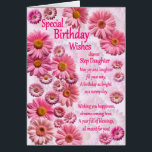 Step Daughter Birday Special Birthday Wings Pink D<br><div class="desc">Una hermosa tarjeta de cumpleaños para una hijastra. Una maravillosa tarjeta de cumpleaños llena de margaritas rosas. Un hermoso y sincero verso completa el encantador sentimiento que esta carta trae. mande deseos de cumpleaños sinceros a alguien especial.</div>