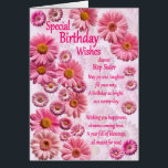 Step Sister Deseos Especiales De Cumpleaños Pink D<br><div class="desc">Una hermosa tarjeta de cumpleaños para una hermanastra. Una maravillosa tarjeta de cumpleaños llena de margaritas rosas. Un hermoso y sincero verso completa el encantador sentimiento que esta carta trae. mande deseos de cumpleaños sinceros a alguien especial.</div>