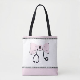 Stethoscope Bow Bolsa de Tote rosa pálido y blanca