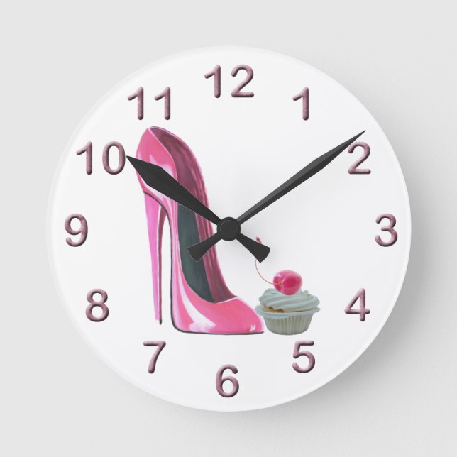 Stiletto rosa y tarta de cerezo reloj de pared de  (Anverso)