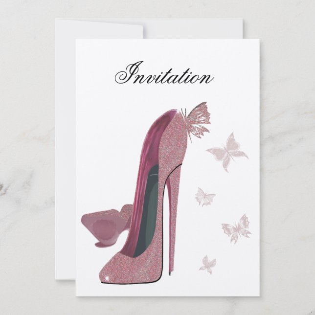 Stiletto rosado e invitación a mariposa (Anverso)