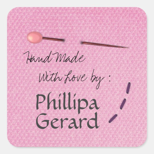 Stitching Hand-Made with Love Sewn Label Pegatina (Anverso)
