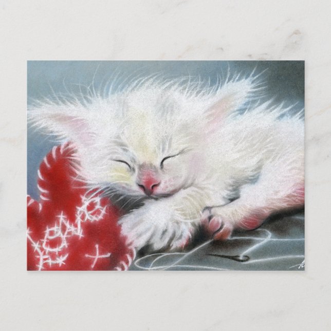 Stitl con amor blanco gatito corazón postal (Anverso)