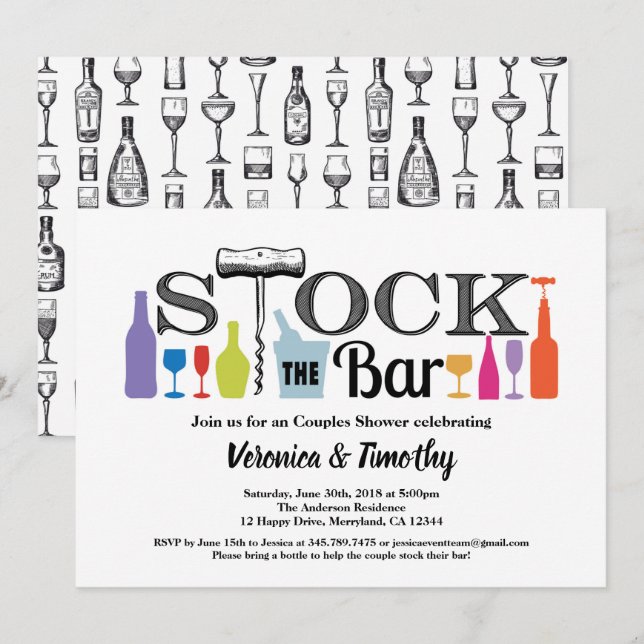 Stock El Bar Parejas Retro Invitación A La Ducha (Anverso / Reverso)