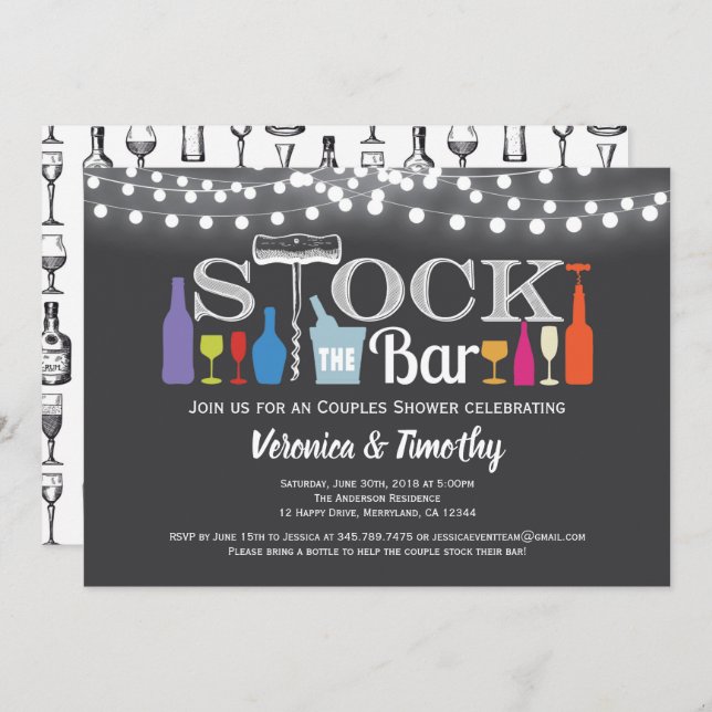 Stock Las Parejas De Bar Ducha Invitación A Chalkb (Anverso / Reverso)