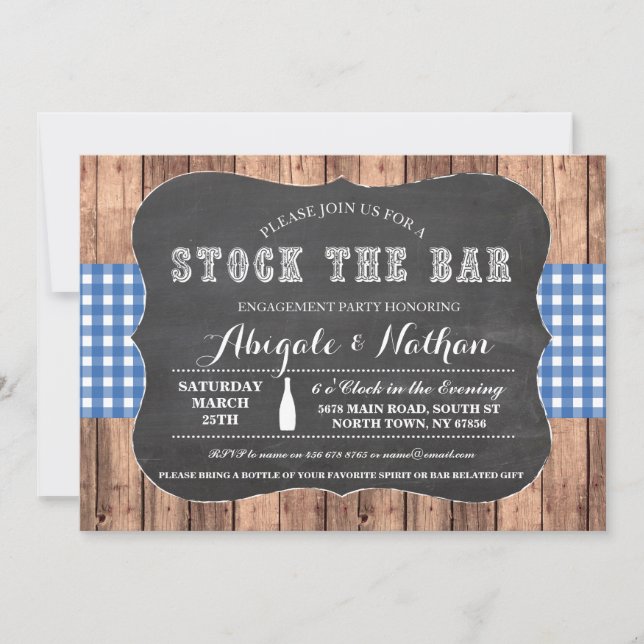 Stock The Bar Rustic Blue Engagement Invitación (Anverso)
