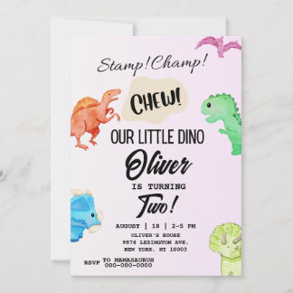 STOMP CHOMP y CHEW Dinosaur Birthday Invitación