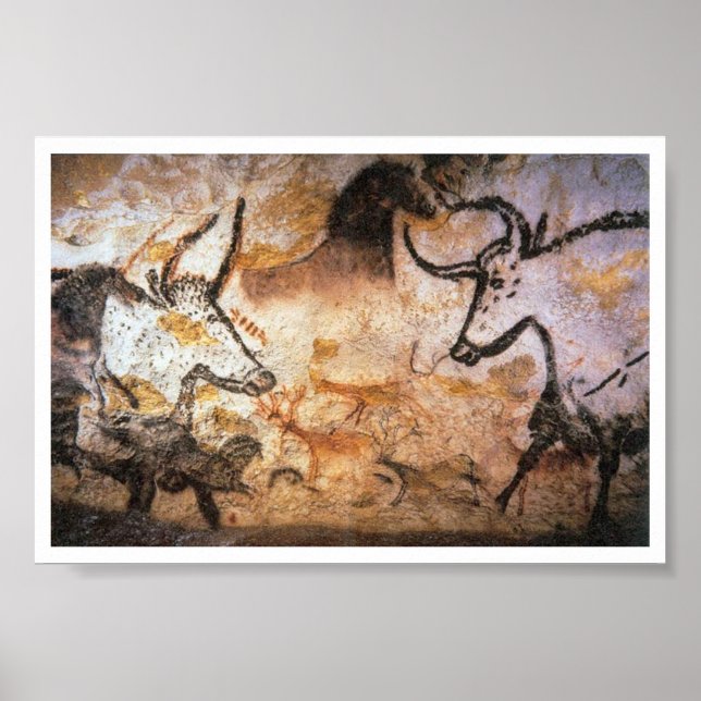 Stone Age Lascaux Bulls Poster de arte búfalo (Frente)