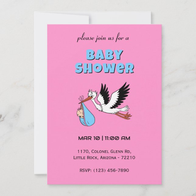 Stork Adorable entrega de una tarjeta Baby Shower  (Anverso)