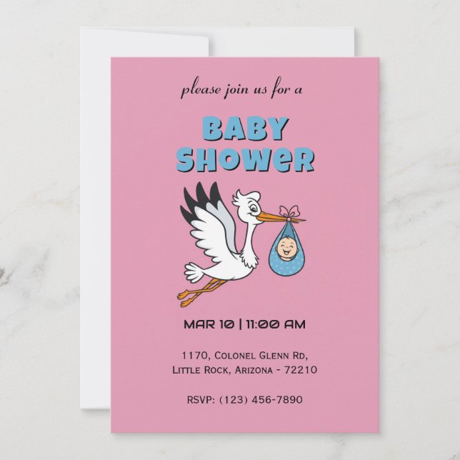Stork Adorable entrega de una tarjeta Baby Shower  (Anverso)