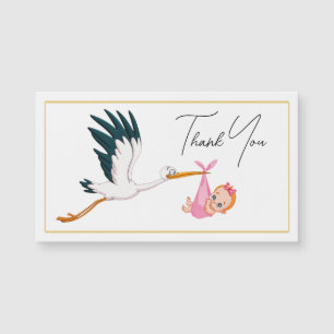 Stork Baby Girl con un guión elegante Gracias