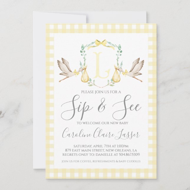 Stork Sip y vea la invitación a Baby Shower (Anverso)