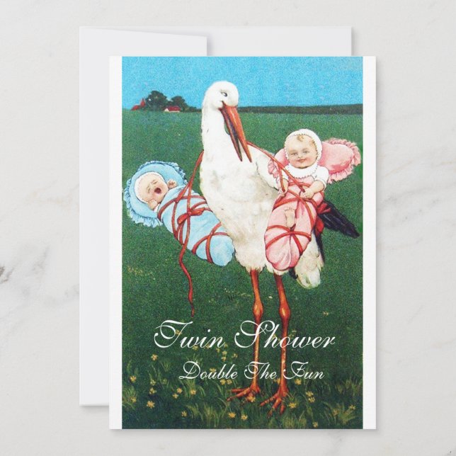 STORK TWIN BABY SHOWER Invitación rosa blanca (Reverso)