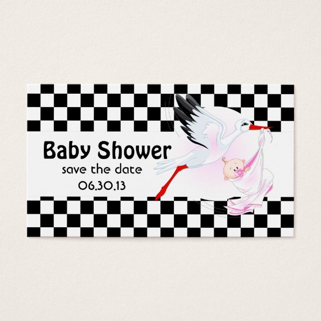 Stork y Checkerboard Baby Shower Guardar la fecha (Frente)