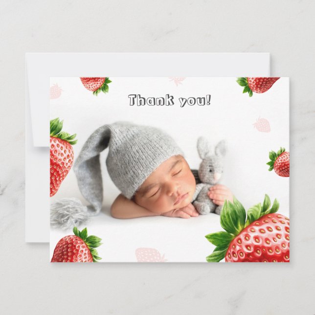 Strawberry Baby Shower - Tarjeta de agradecimiento (Anverso)