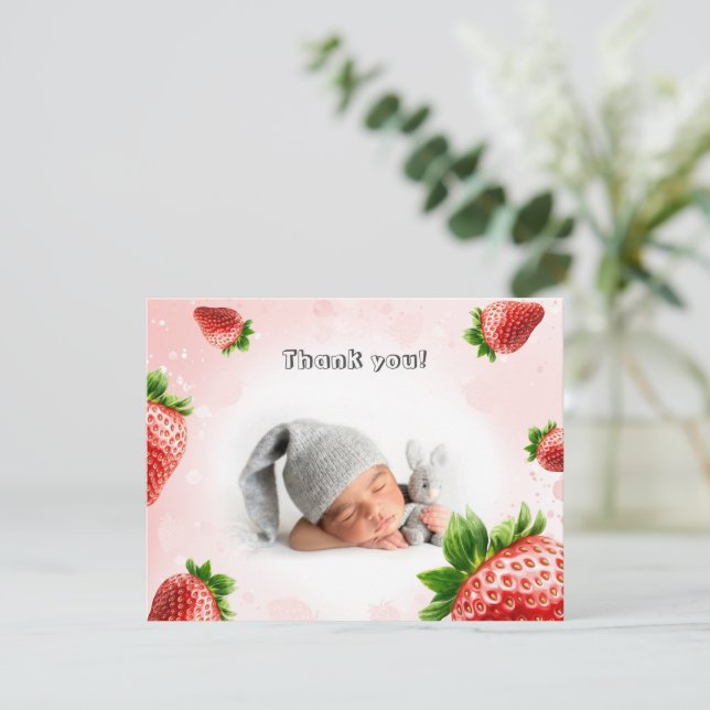 Strawberry Baby Shower - Tarjeta de agradecimiento (Anverso de pie)