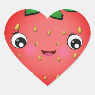 Strawberry Kawaii Pegatinas de forma cardíaca