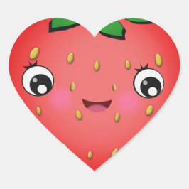 Strawberry Kawaii Pegatinas de forma cardíaca