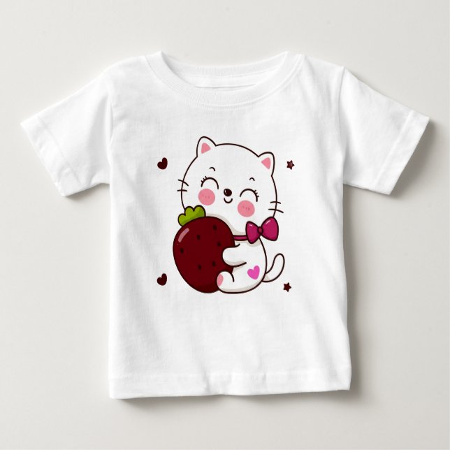 Strawberry Kitty Love Baby Fine Jersey T-Shirt 🍓 (Anverso)