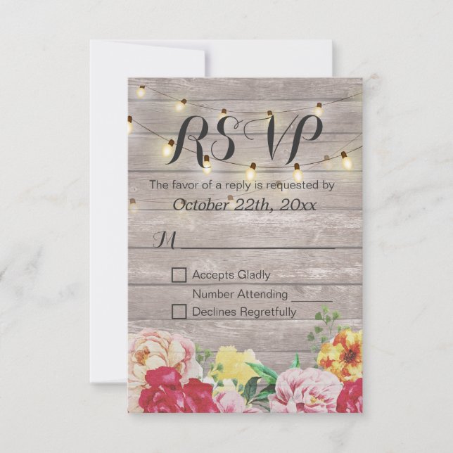 String Ilustra Tarjeta RSVP de Boda Floral de Made (Anverso)