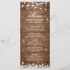 String Lights Wood Rustic Winter Wedding Menu