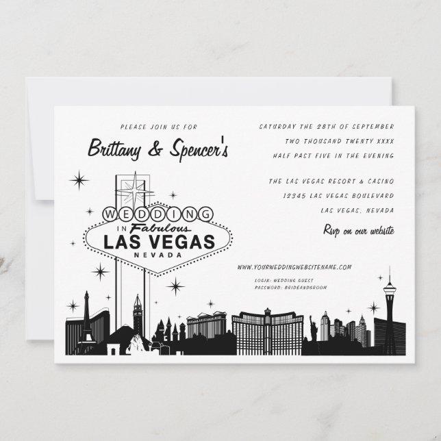 Strip de Las Vegas | Invitación a la boda de Las V (Anverso)