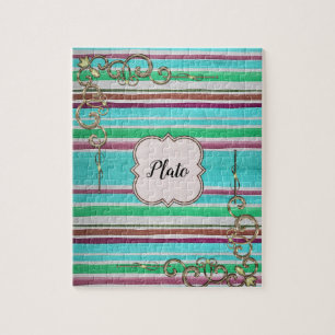 Stripe Monograma Jigsaw Puzzle Daisy