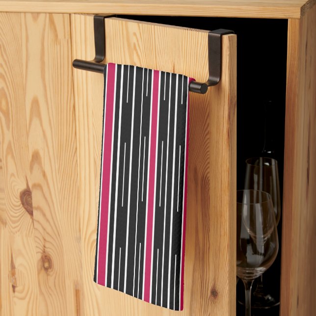 Stripe Pink Black Kitchen Toalla de Mano (Pliegue de tercios)