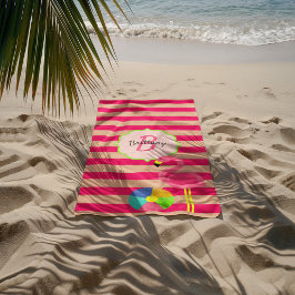 Stripe rosa Flamingo Toalla de playa monogramada
