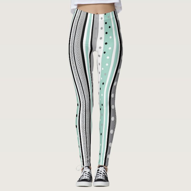 Striped Black and Green Casual Leggings (Anverso)