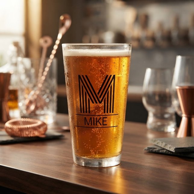 Striped Monogram Initial & Name Beer Pint Glass (Subido por el creador)
