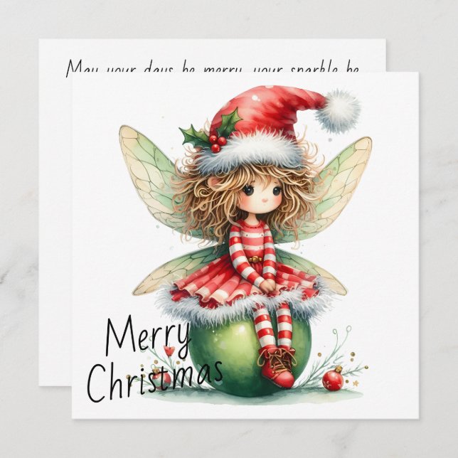 Striped Ornament Fairy – Holiday Card (Anverso / Reverso)