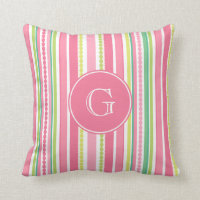 Stripey gotea la almohada de tiro rosada y verde