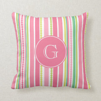 Stripey gotea la almohada de tiro rosada y verde