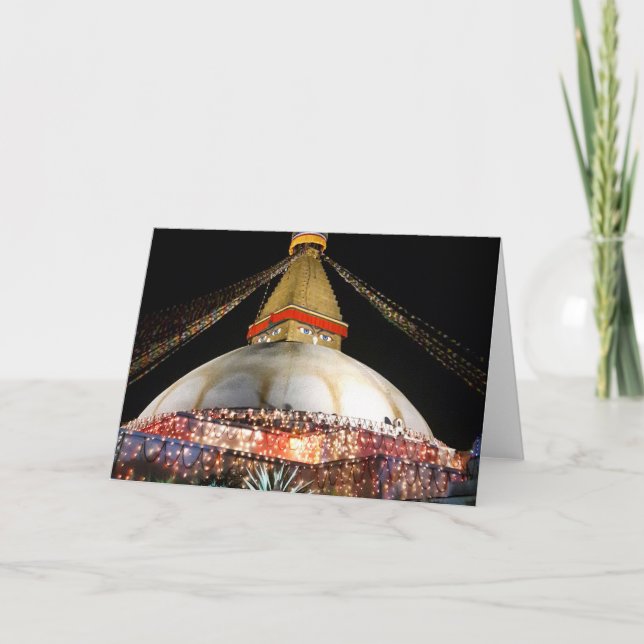 Stupa Boudhanath, Kathmandu de noche - Tarjeta de  (Anverso)