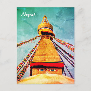 Stupa Boudhanath, ojos budistas, postal de Nepal