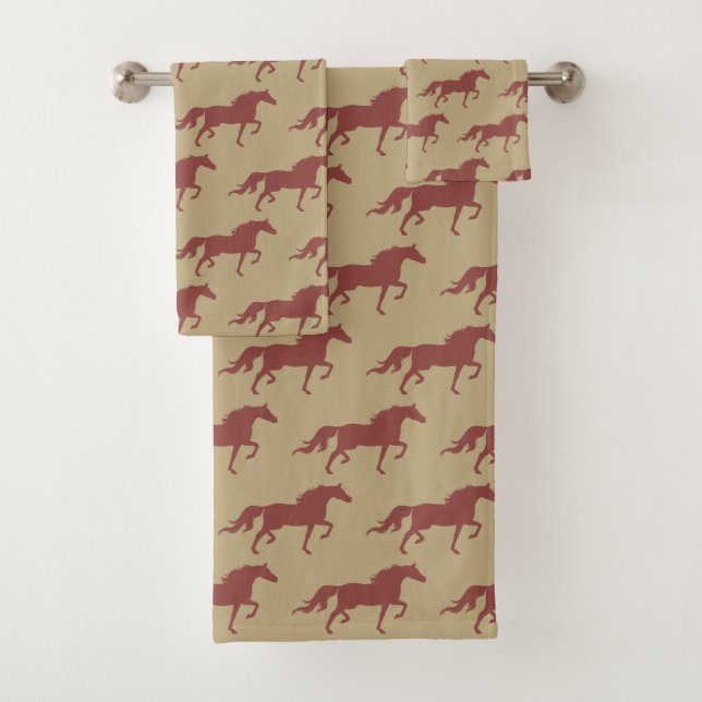 Stylish Brown Bay Horse Silhouettes on Beige (In situ)