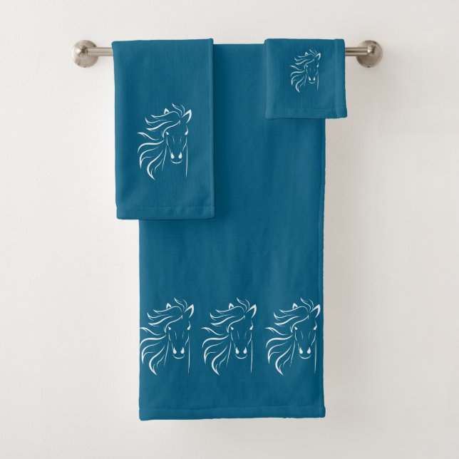 Stylish, Elegant, White Horse Silhouettes on Blue (In situ)