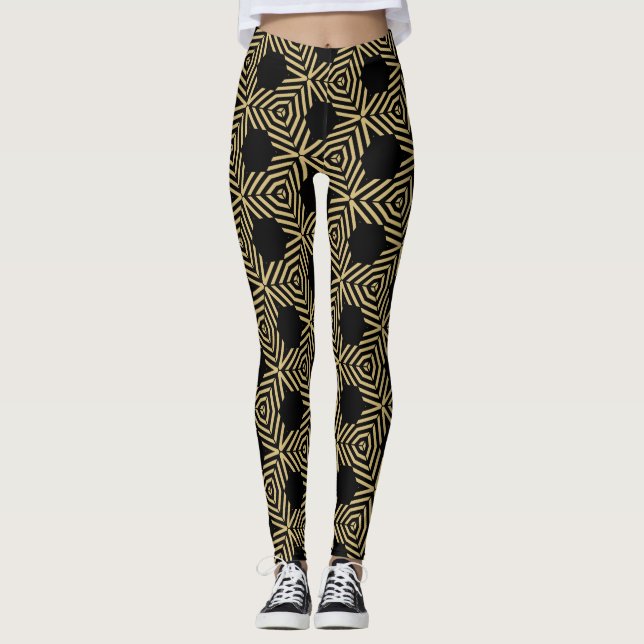 Stylish geometric black and yellow leggings (Anverso)