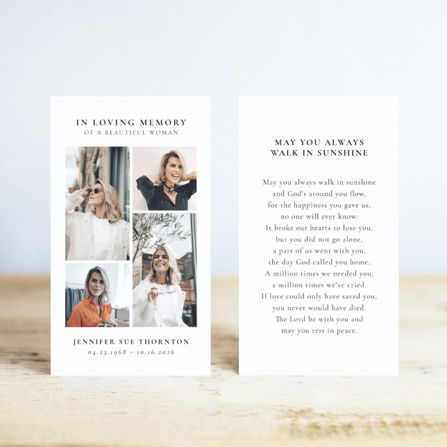 Stylish Photo Collage Funeral Sympathy Prayer Card (Subido por el creador)
