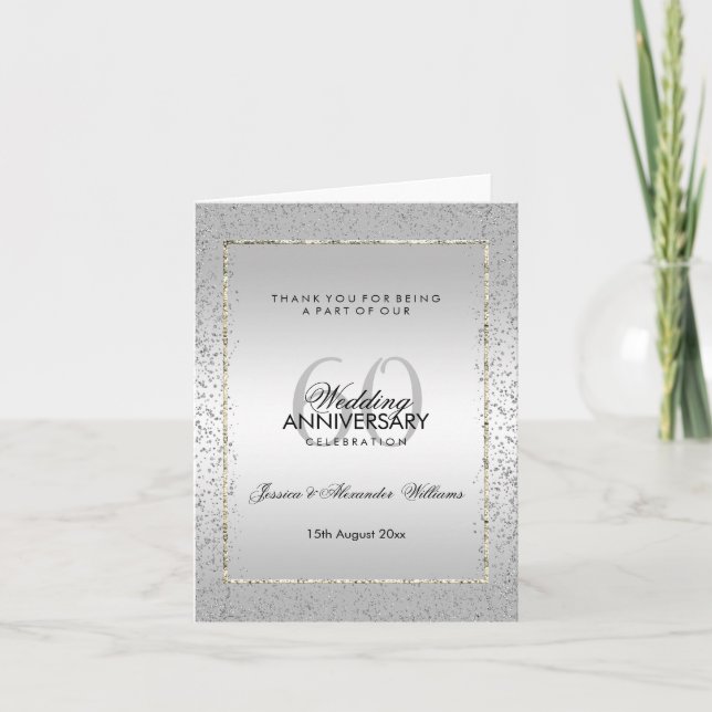 Stylish Silver Confetti 60º Agradecimiento de Boda (Anverso)