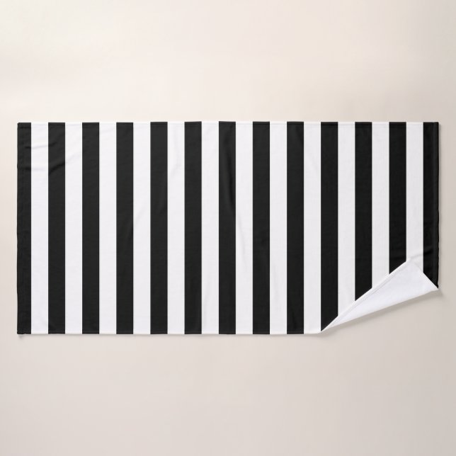 Stylish Striped White and Black (Toalla de baño)