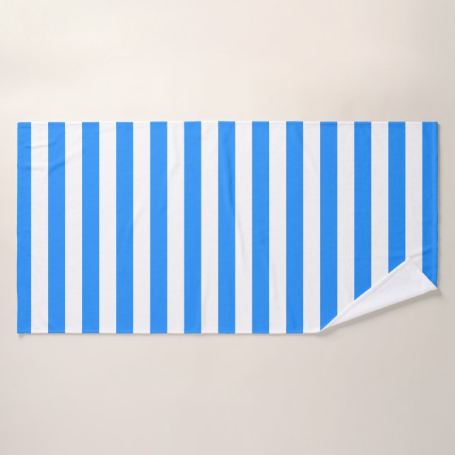 Stylish Striped White and Bright Blue (Toalla de baño)