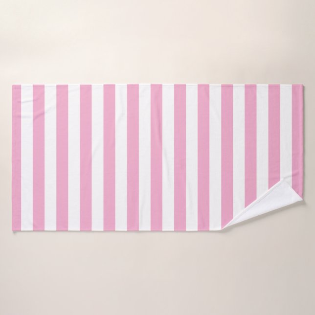 Stylish Striped White and Light Pink (Toalla de baño)