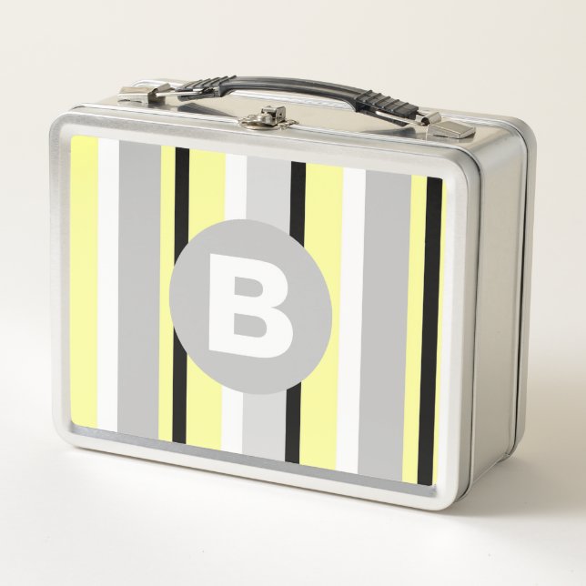 Stylish Yellow and Grey Striped Monogram (Anverso)
